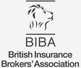 A black and white version of the British Insurance Brokers' Association (BIBA) logo.